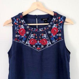 Alyx Navy Blue Floral Embroidered Sleeveless Top
